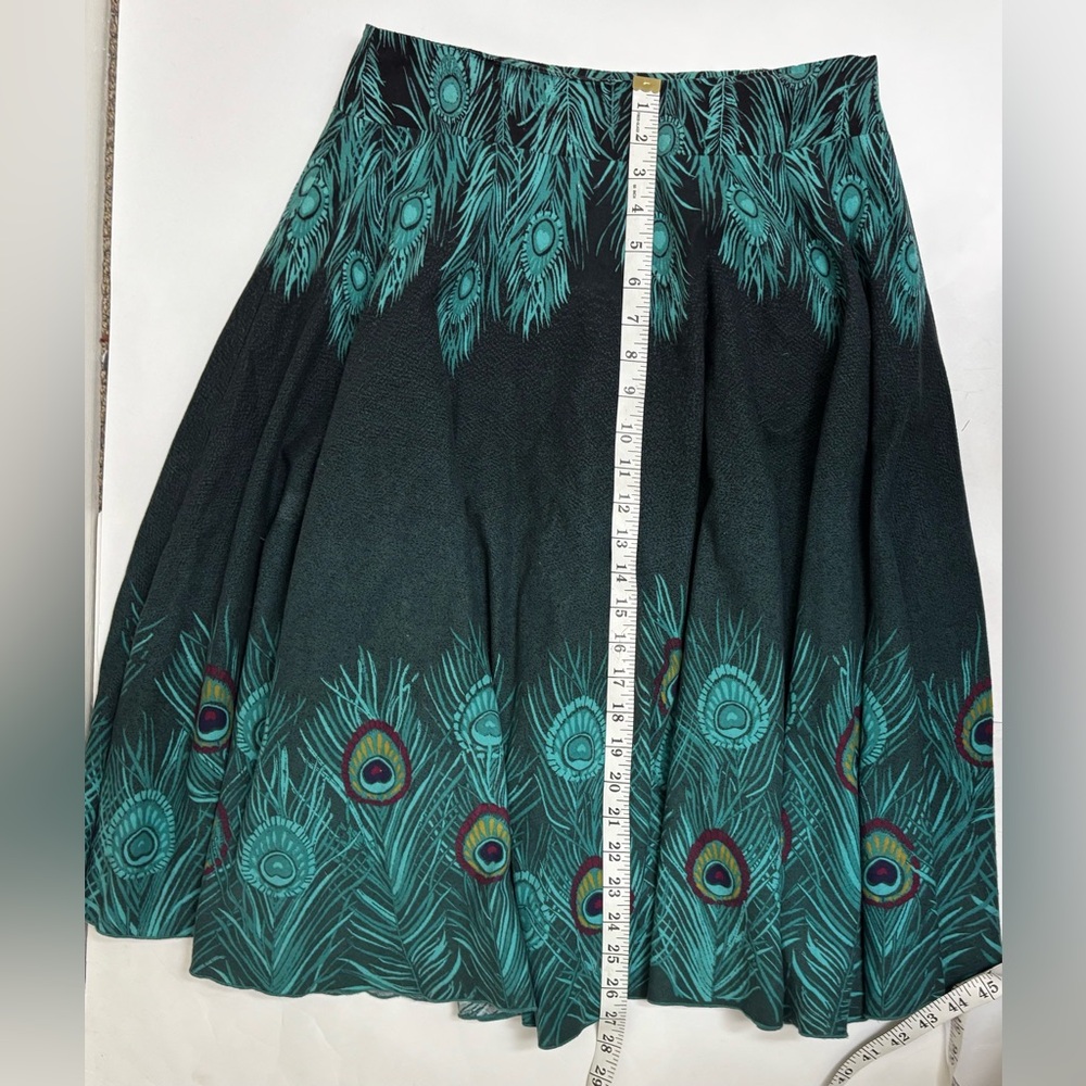 H&M peacock feather flare midi skirt size 6 turquoise green bohemian boho hippie - Picture 6 of 14